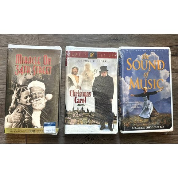 Vintage Christmas VHS Tapes Lot SEALED Family Movie Sound of Music Miracle Carol - Picture 1 of 8